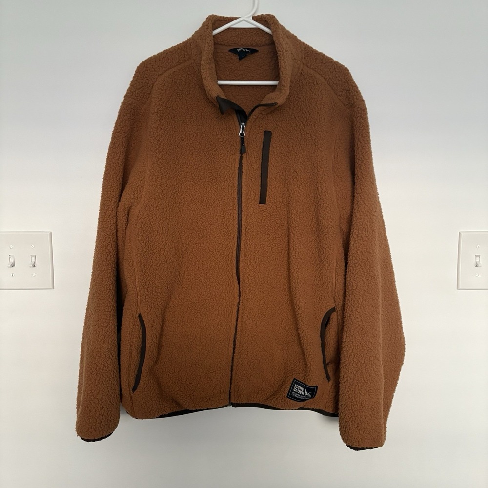 Eddie Bauer Men's Brown/Tam Full Zip Extra Warm Soft Fleece Jacket SzL